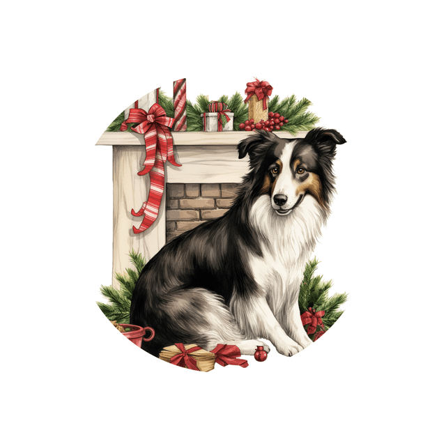 Porte clé Border Collie modèle Noël